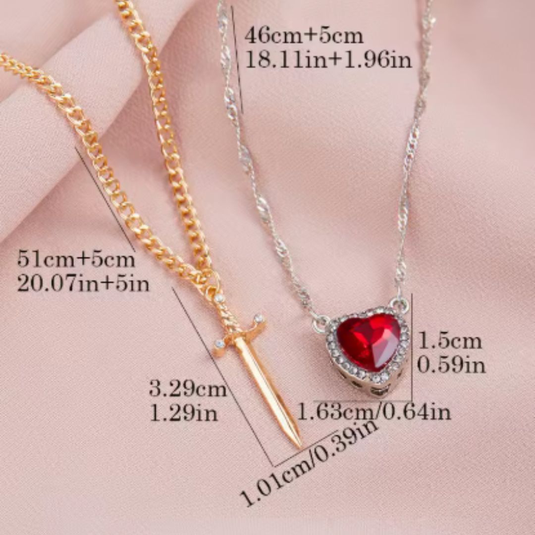 Collar corazón y espada acero inoxidable