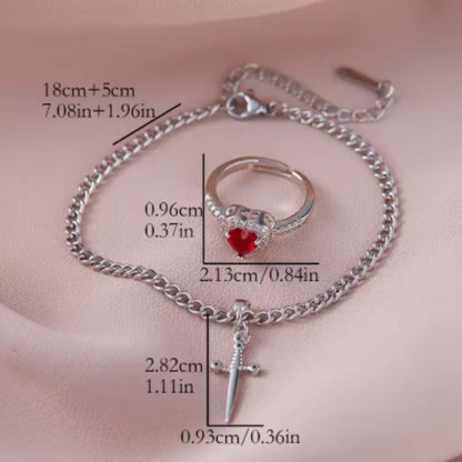 Conjunto anillo y pulsera para parejas corazón-espada