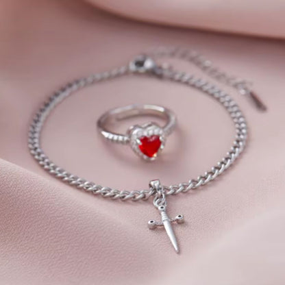 Conjunto anillo y pulsera para parejas corazón-espada