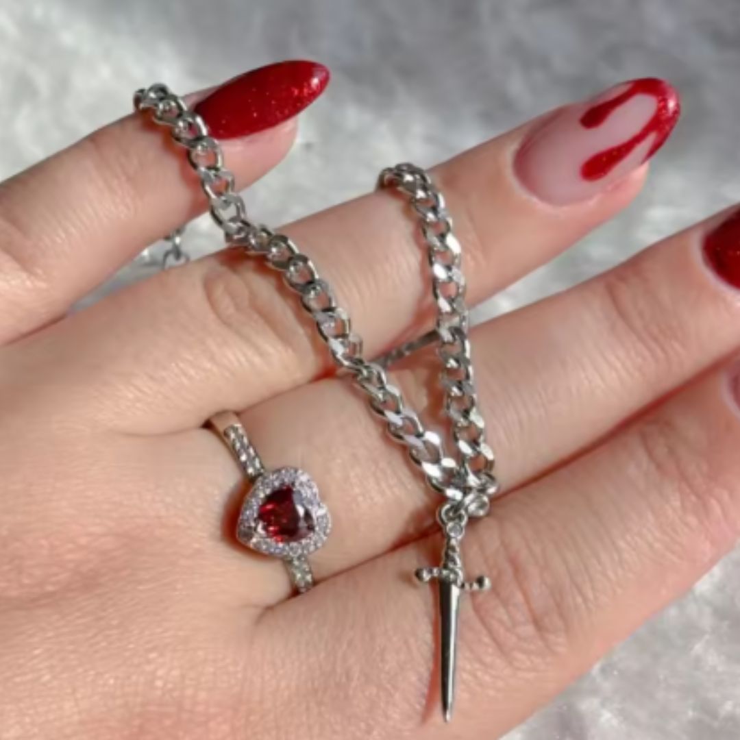 Conjunto anillo y pulsera para parejas corazón-espada