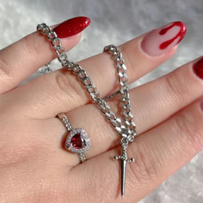 Conjunto anillo y pulsera para parejas corazón-espada