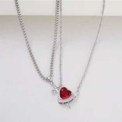 Collar corazón y espada acero inoxidable