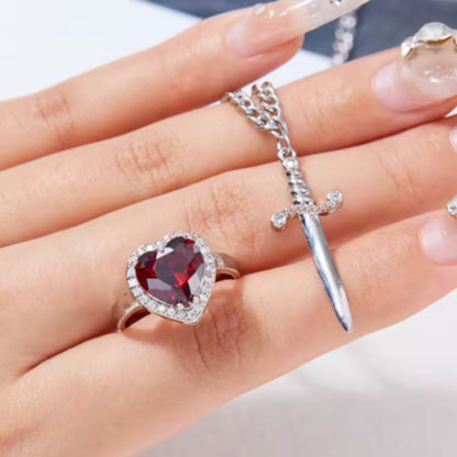Conjunto anillo y pulsera para parejas corazón-espada