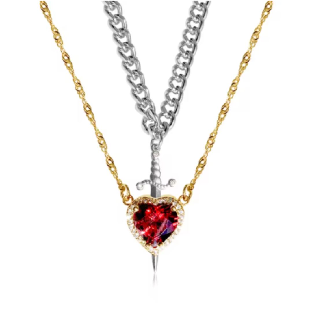 Collar corazón y espada acero inoxidable