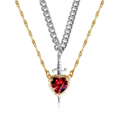 Collar corazón y espada acero inoxidable